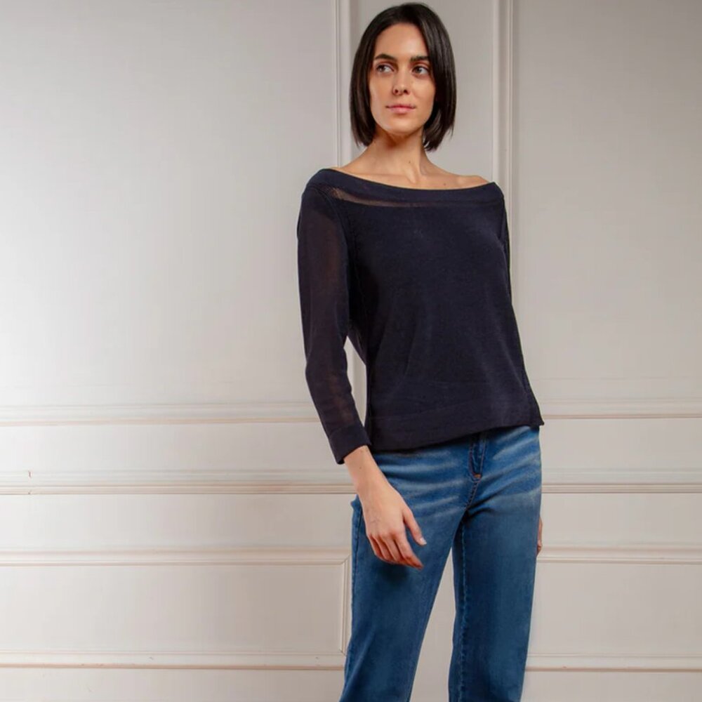 Etcetera Stromboli Sustainable Navy Cotton Ballet Sweater size XS.  NWT!